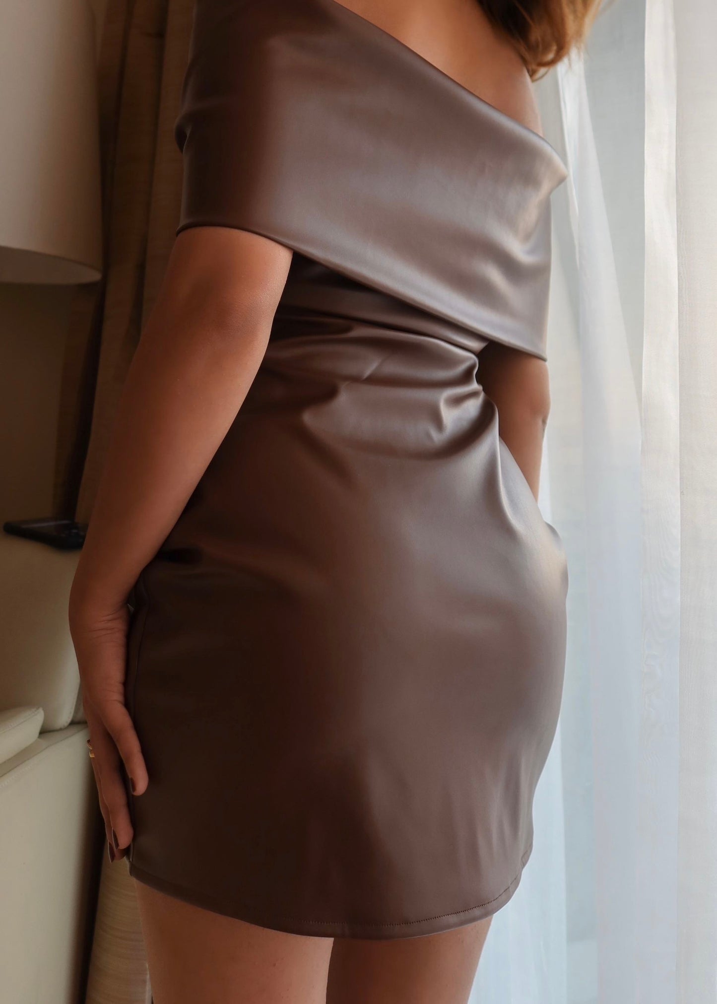 Bow PU Leather Dress