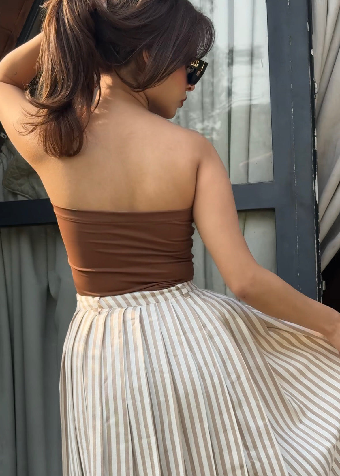 Pleated Stripe Skirt