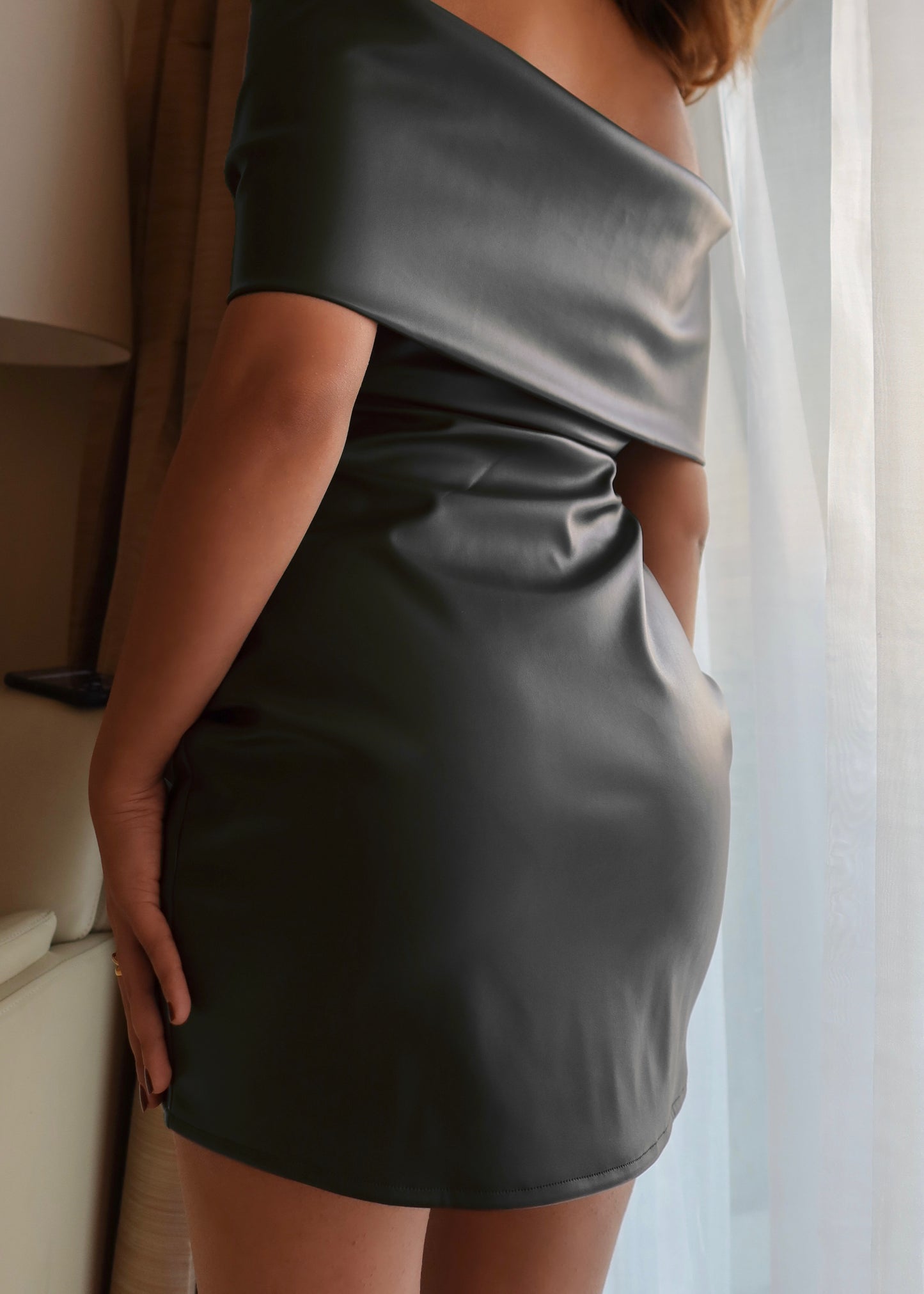 Bow PU Leather Dress