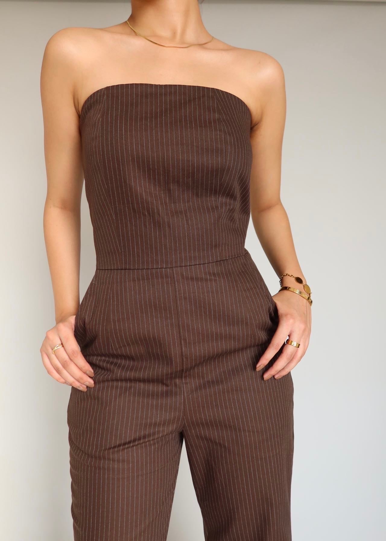 Pinstripe Wide Leg Jumpsuit