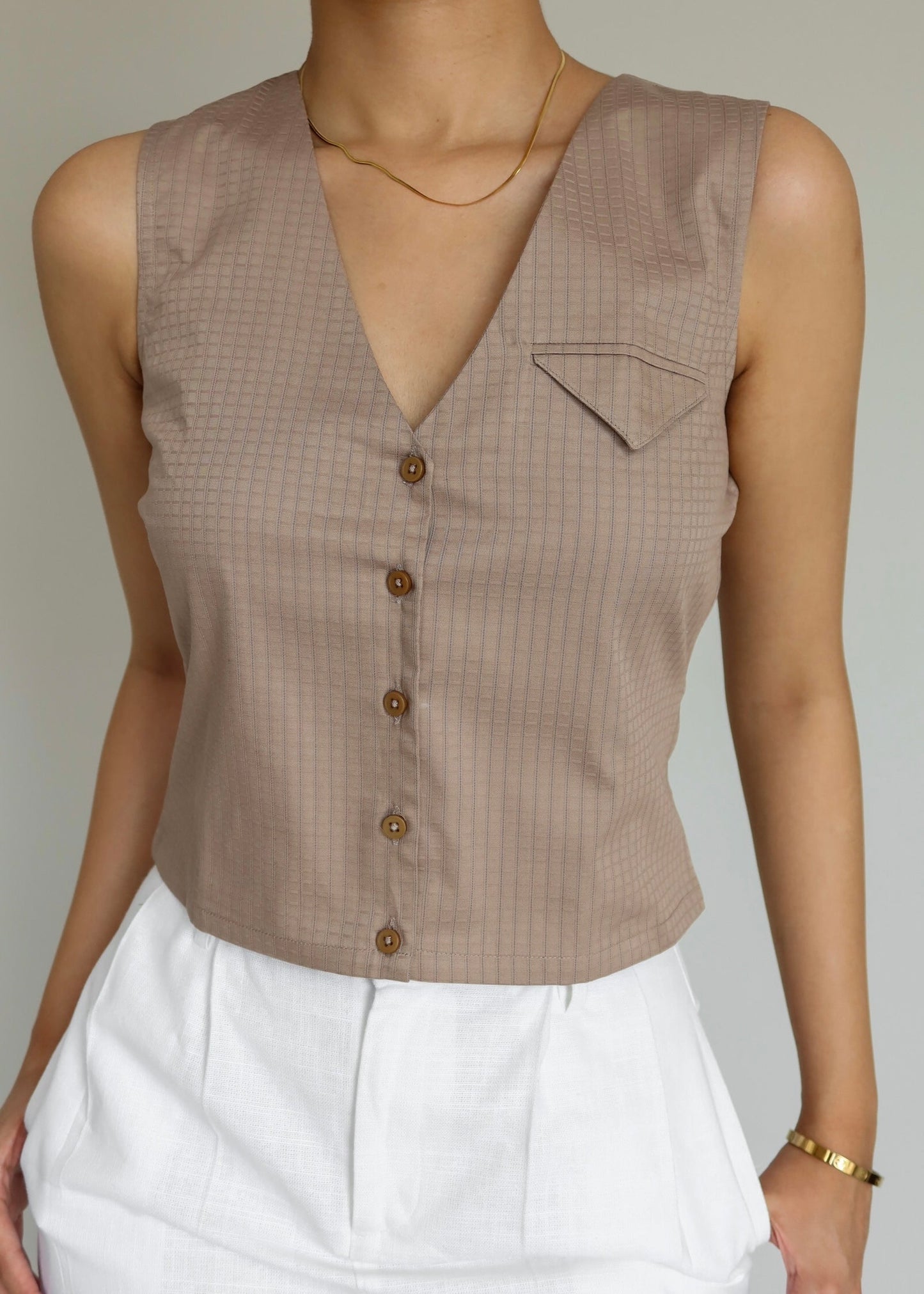 Beige Striped Waistcoat