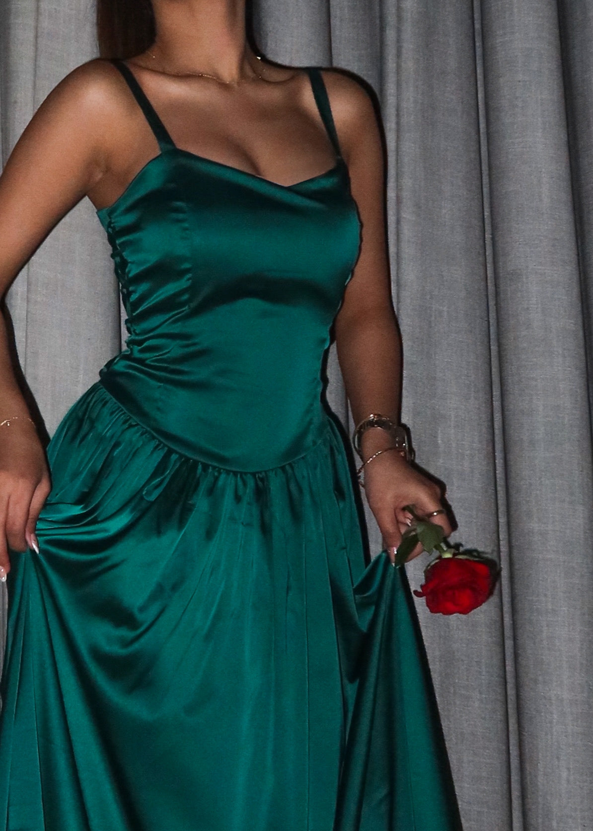 Emerald Satin Dress