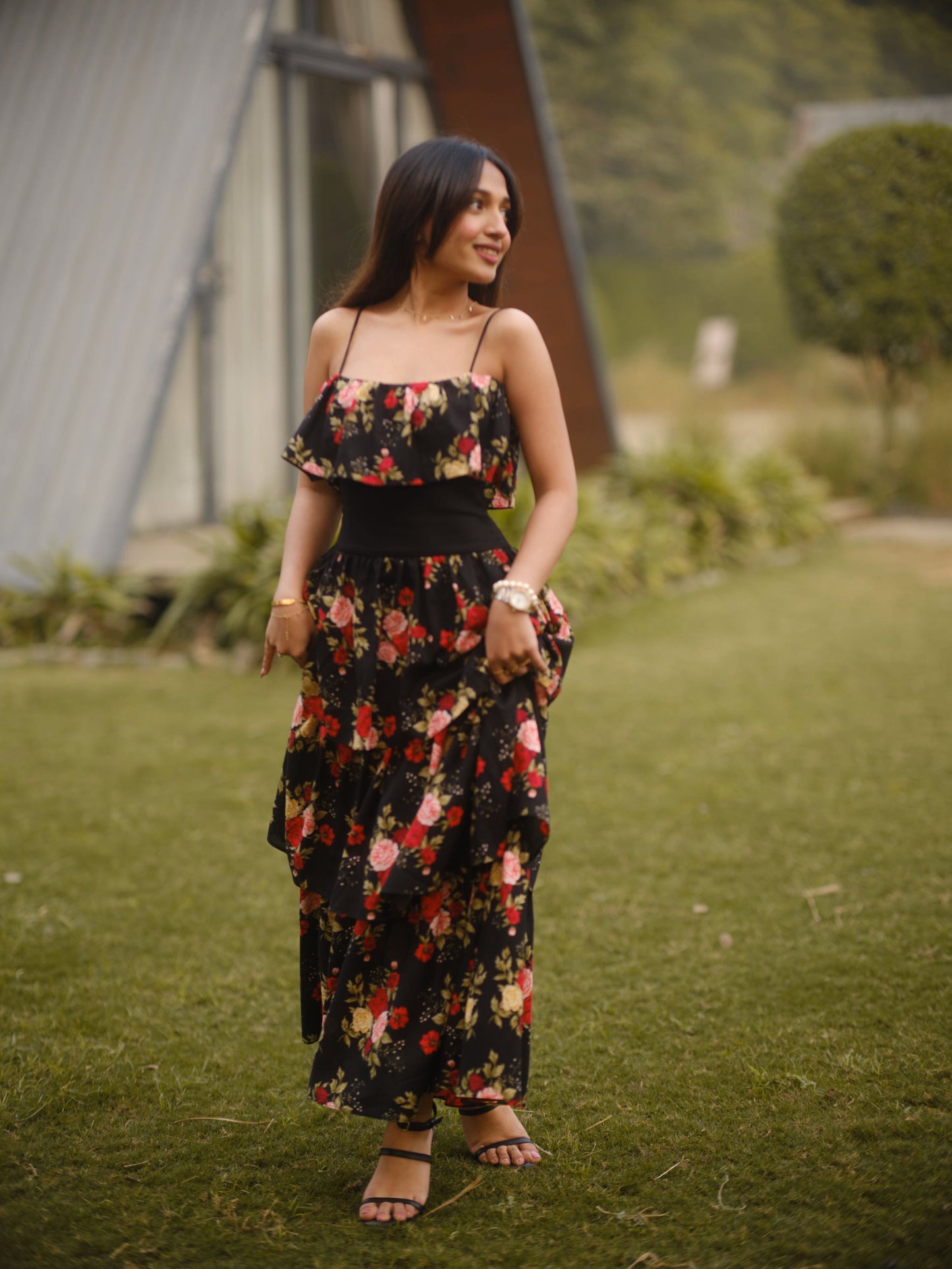 Midnight Rose Ruffle Dress