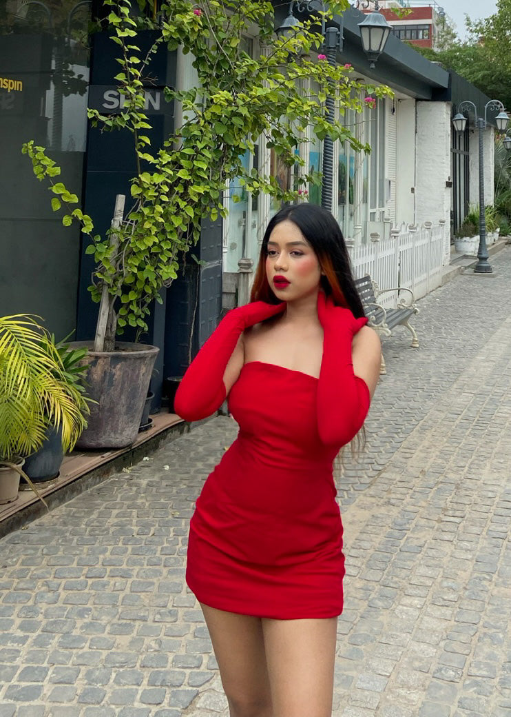 Red Dress & Gloves Set