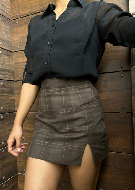 Double Slit Checkered Skirt