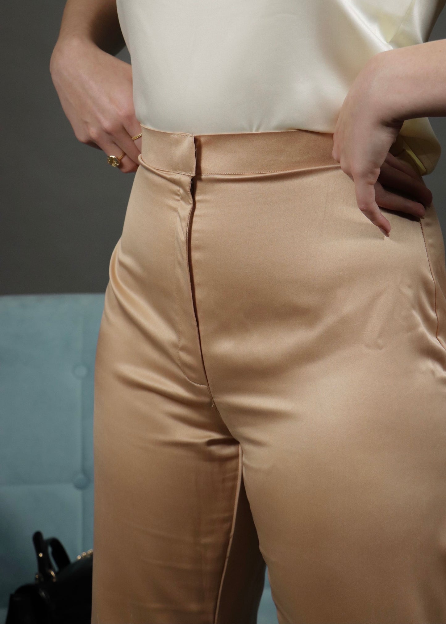 Beige Satin Pants