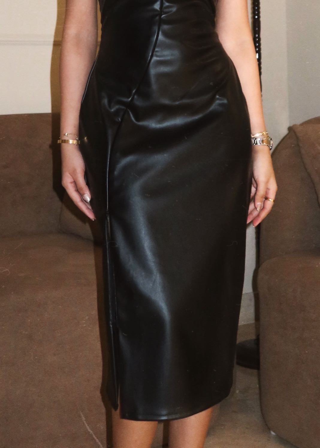 Slit Control PU Leather Dress