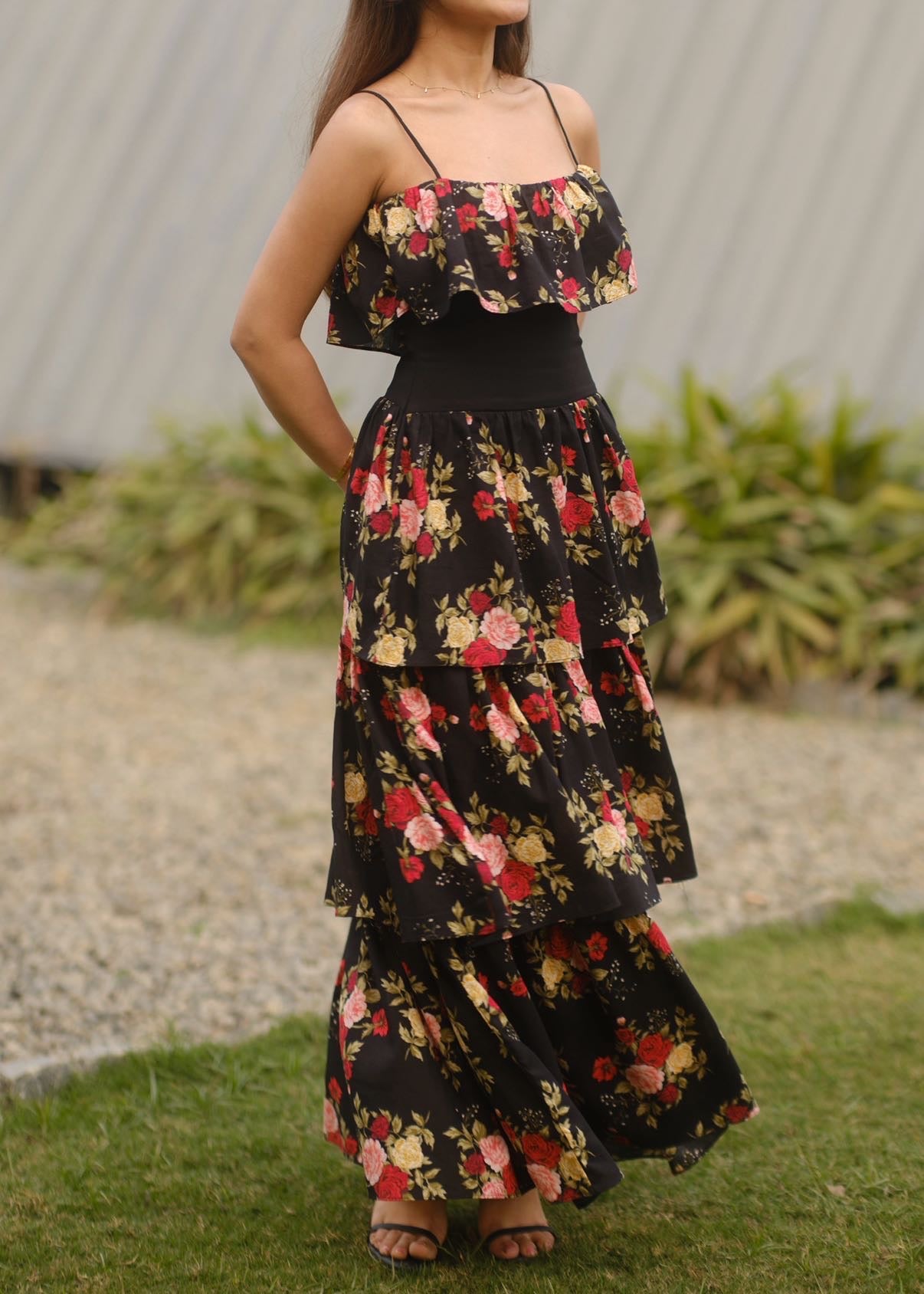 Midnight Rose Ruffle Dress