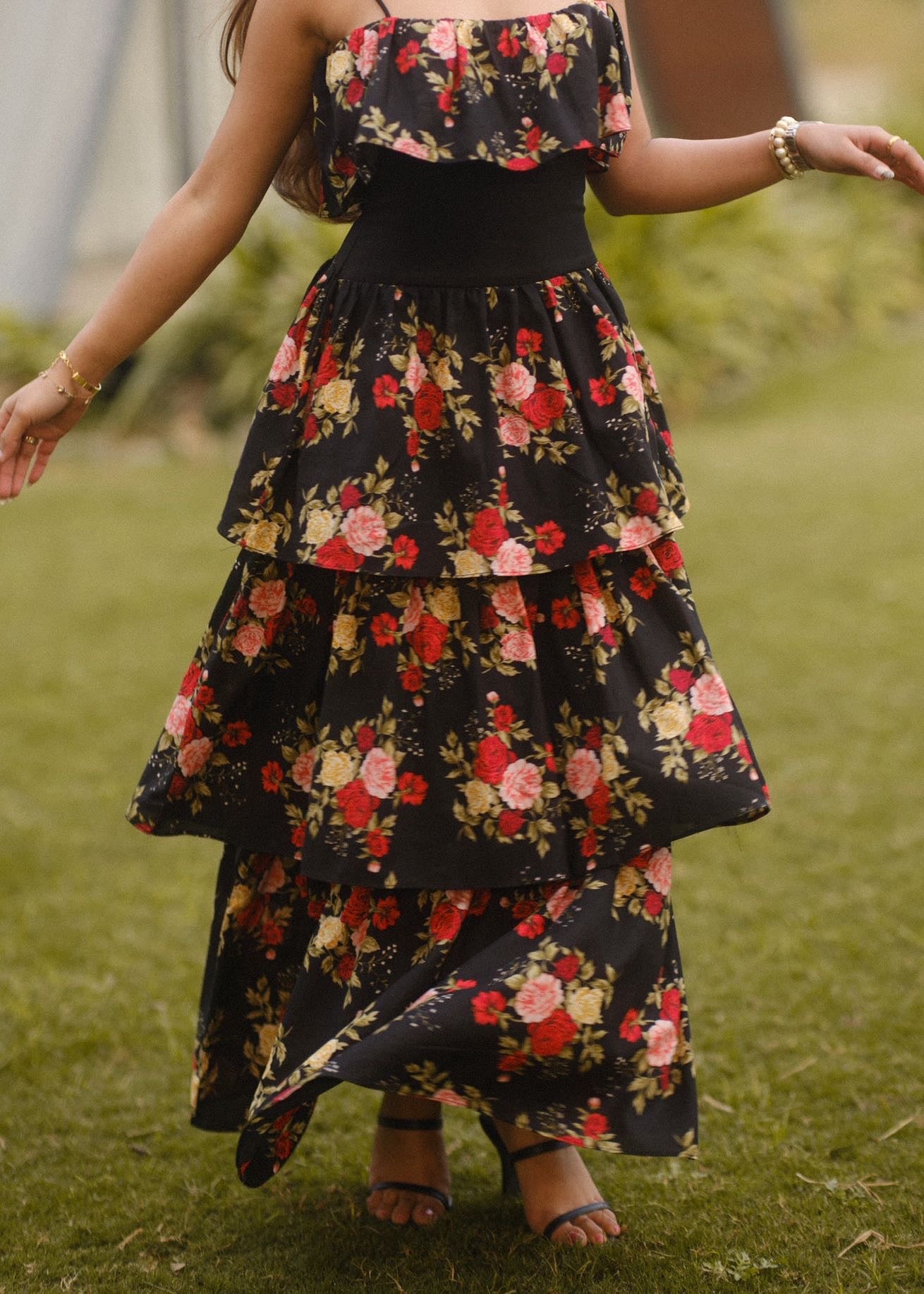 Midnight Rose Ruffle Dress