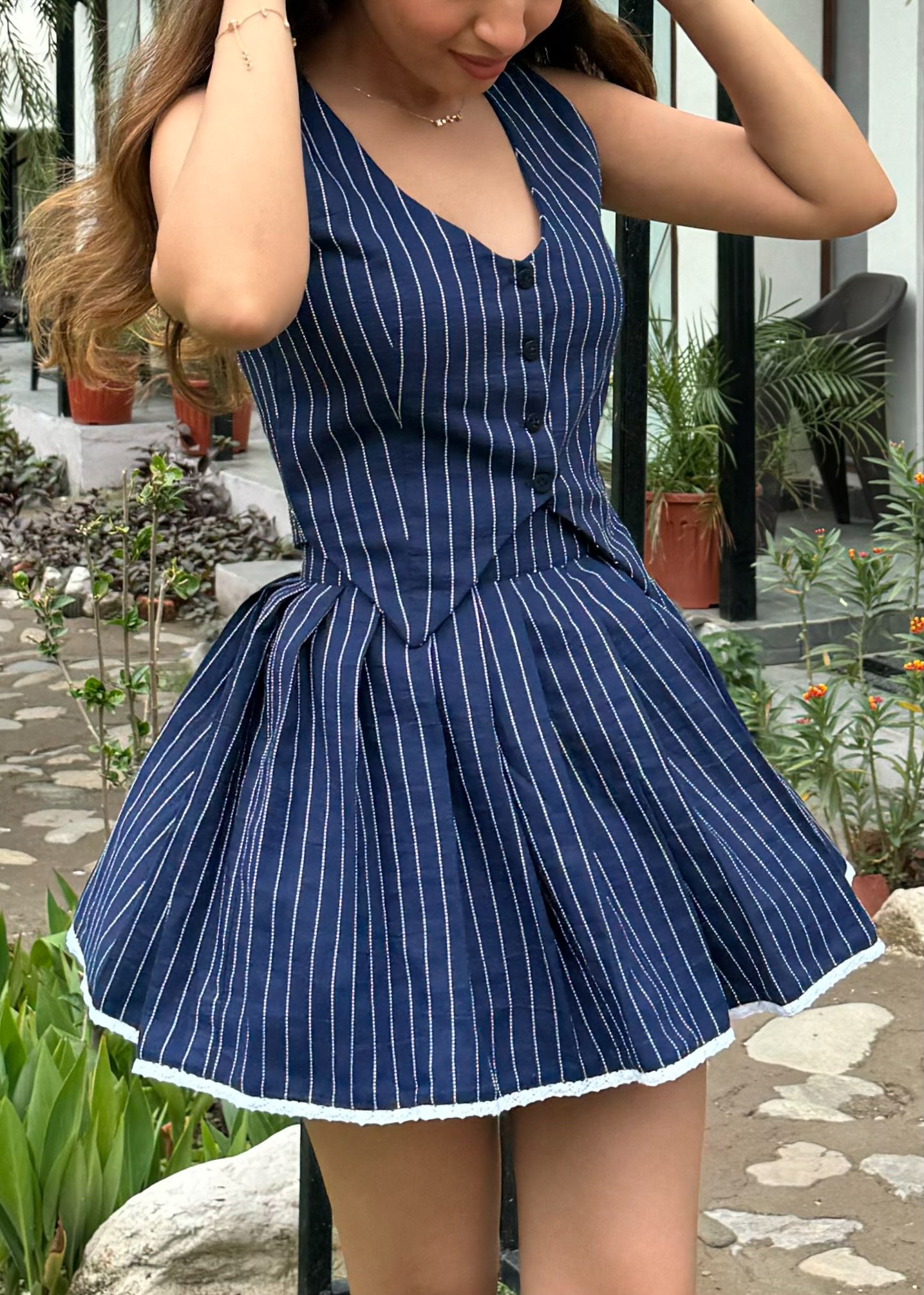 Pinstripe Waistcoat & Skirt Set