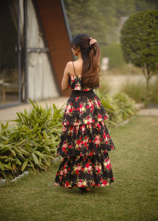 Midnight Rose Ruffle Dress