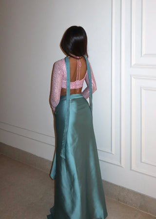 Leher Satin Drape Skirt & Scarf