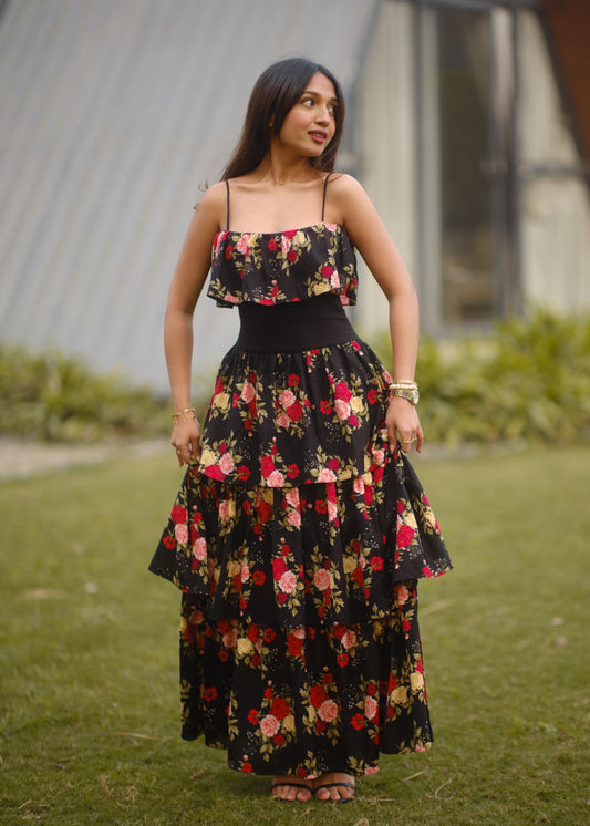 Midnight Rose Ruffle Dress