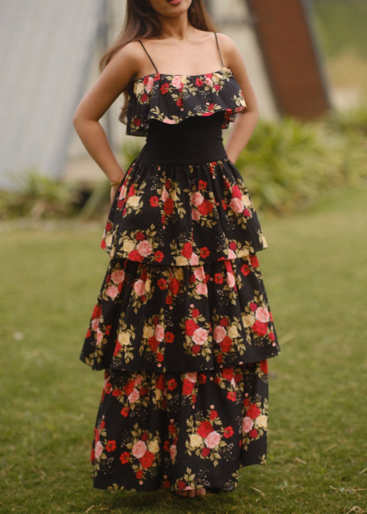 Midnight Rose Ruffle Dress