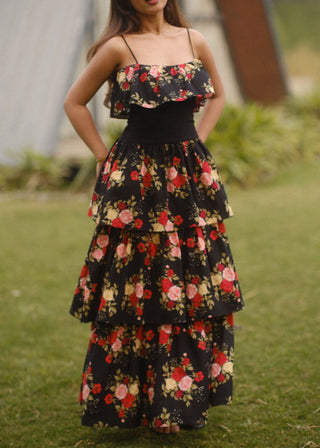 Midnight Rose Ruffle Dress