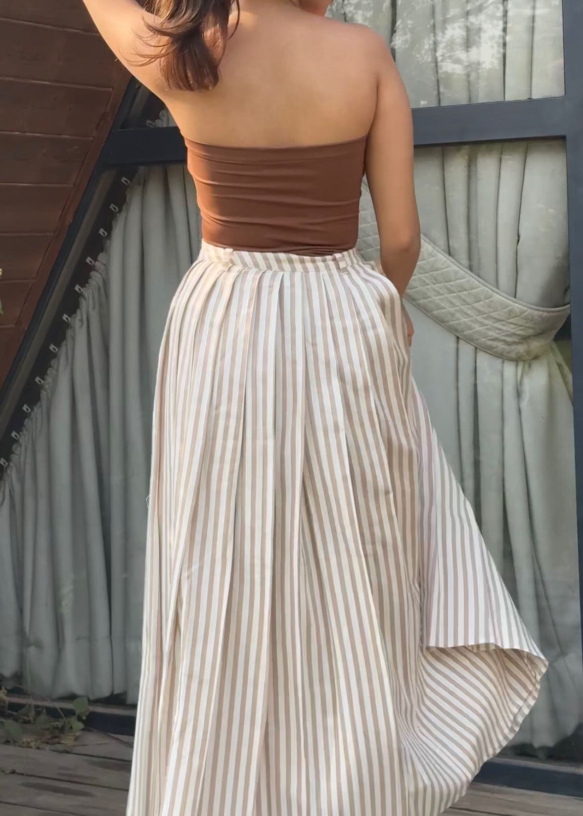 Pleated Stripe Skirt