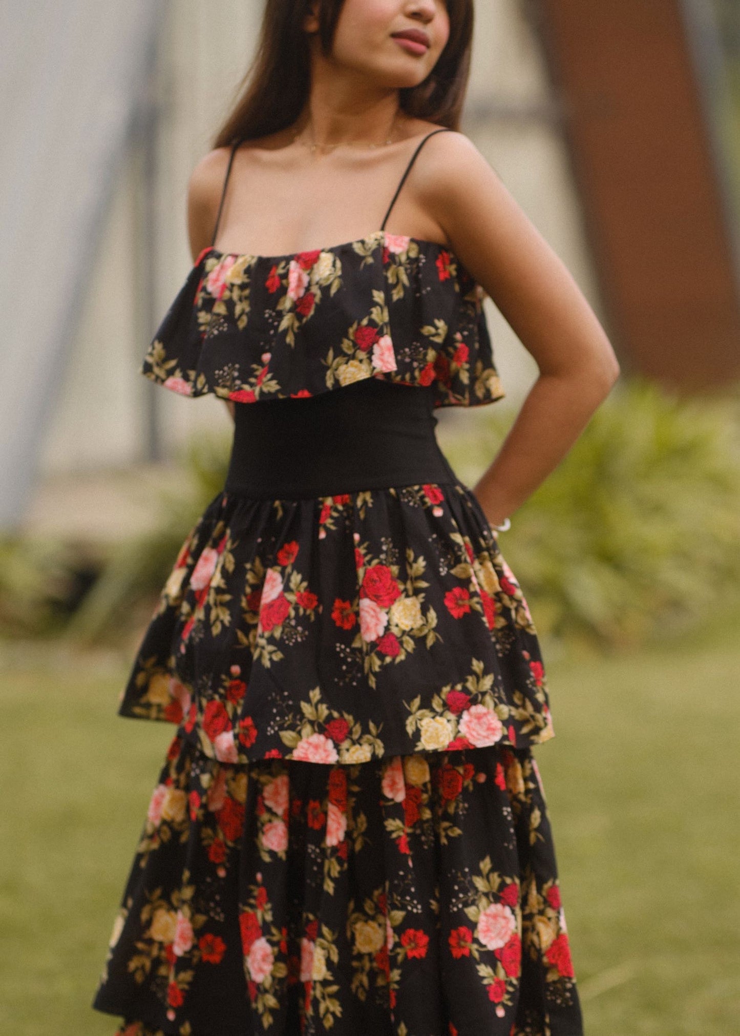 Midnight Rose Ruffle Dress