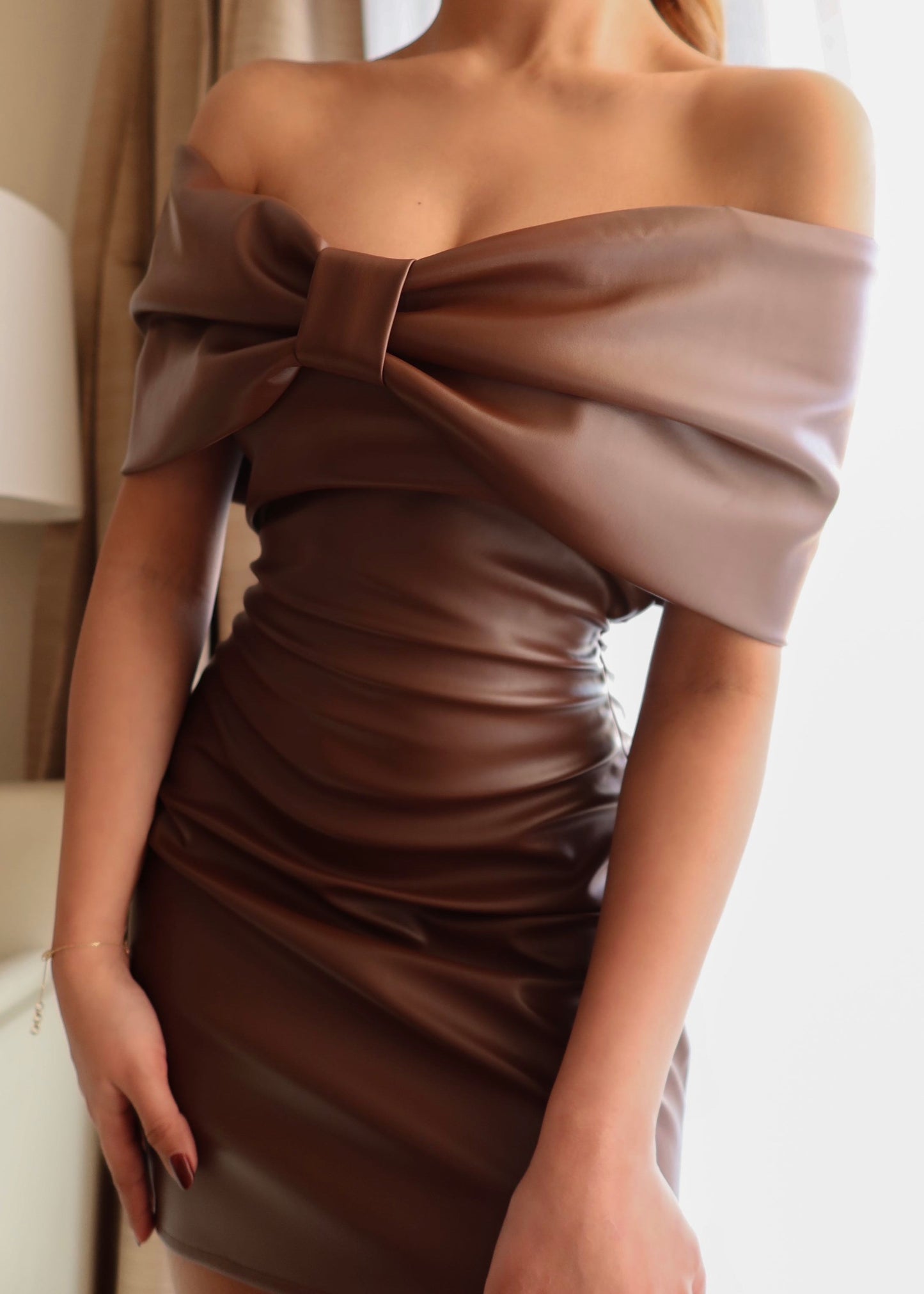Bow PU Leather Dress