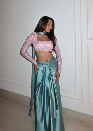 Leher Satin Drape Skirt & Scarf