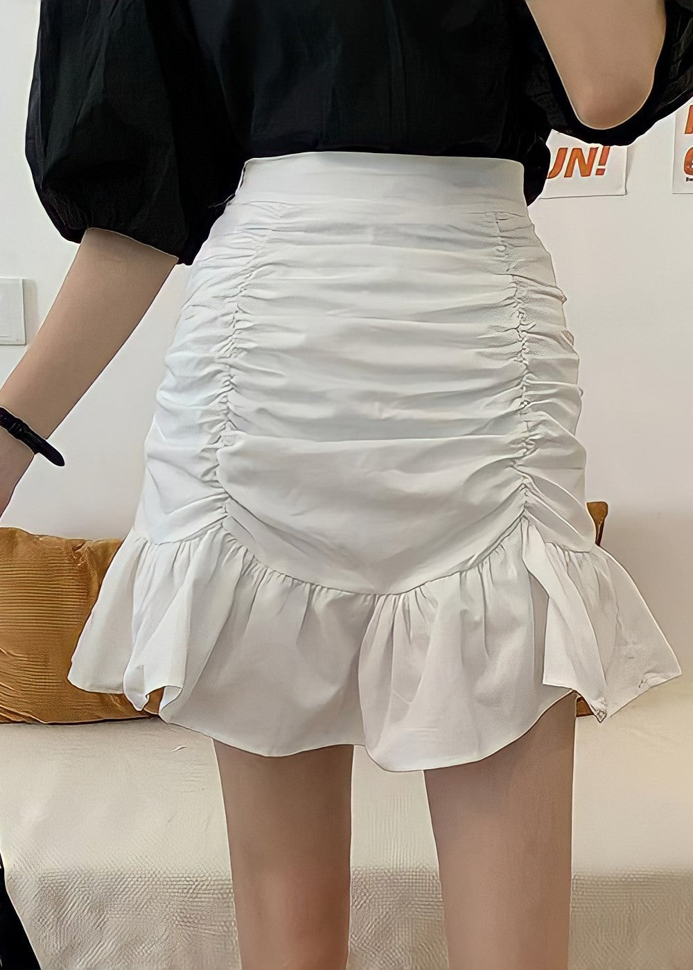 Ruched Mini Skirt In White – diamondlady