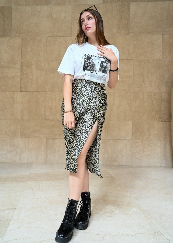 Leopard Print Slit Skirt